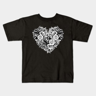 Roses, flowers and butterflies, black and white drawing Kids T-Shirt